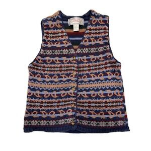 Vintage Nuggets Blue Fair Isle Striped Ramie Cotton Knit Sweater Vest M